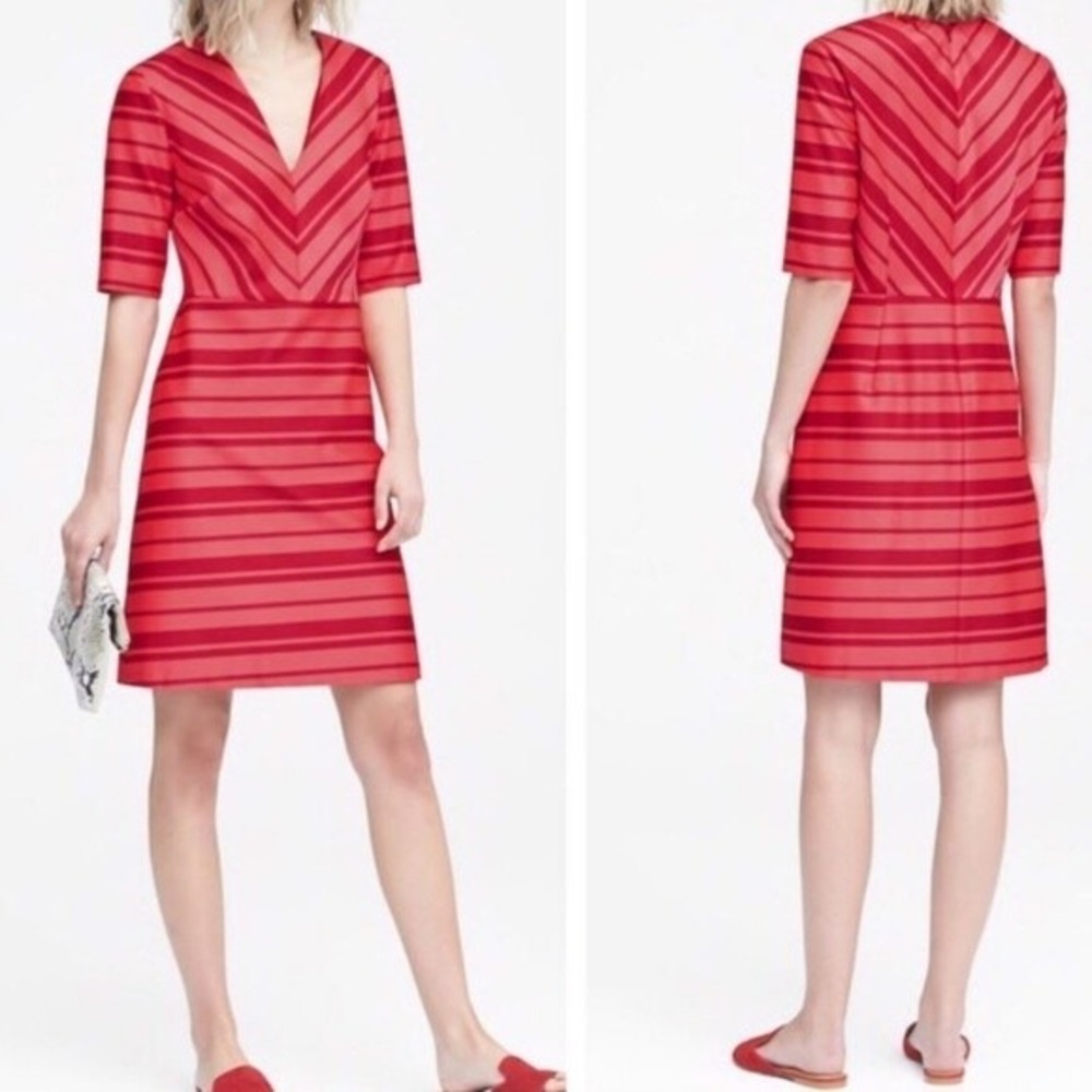 Banana Republic pink red striped 3/4 sleeve dress Womens NWT